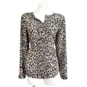 Talbots brown, white & black blouse